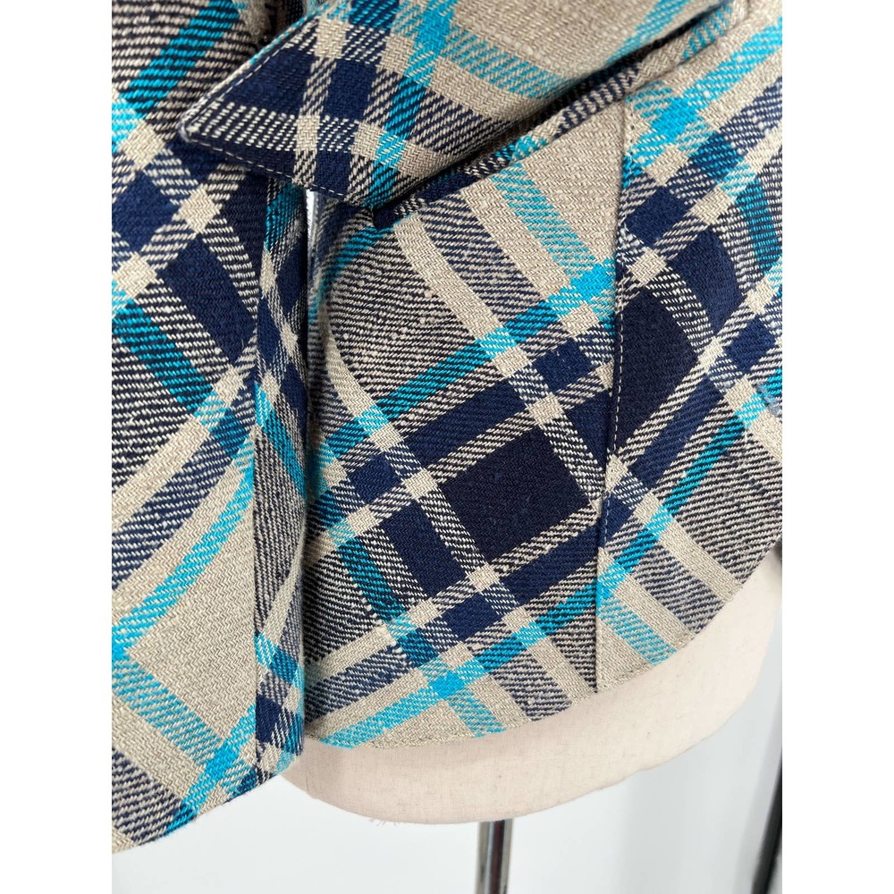 Smythe Plaid Blazer in Navy, Teal & Cream with Leather Elbow Patches - Picture 14 of 15